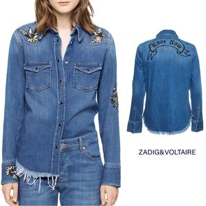 Thelma Deluxe Embroidered Love Now Denim Shirt